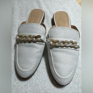 LOFT White Mules with Chain Detail